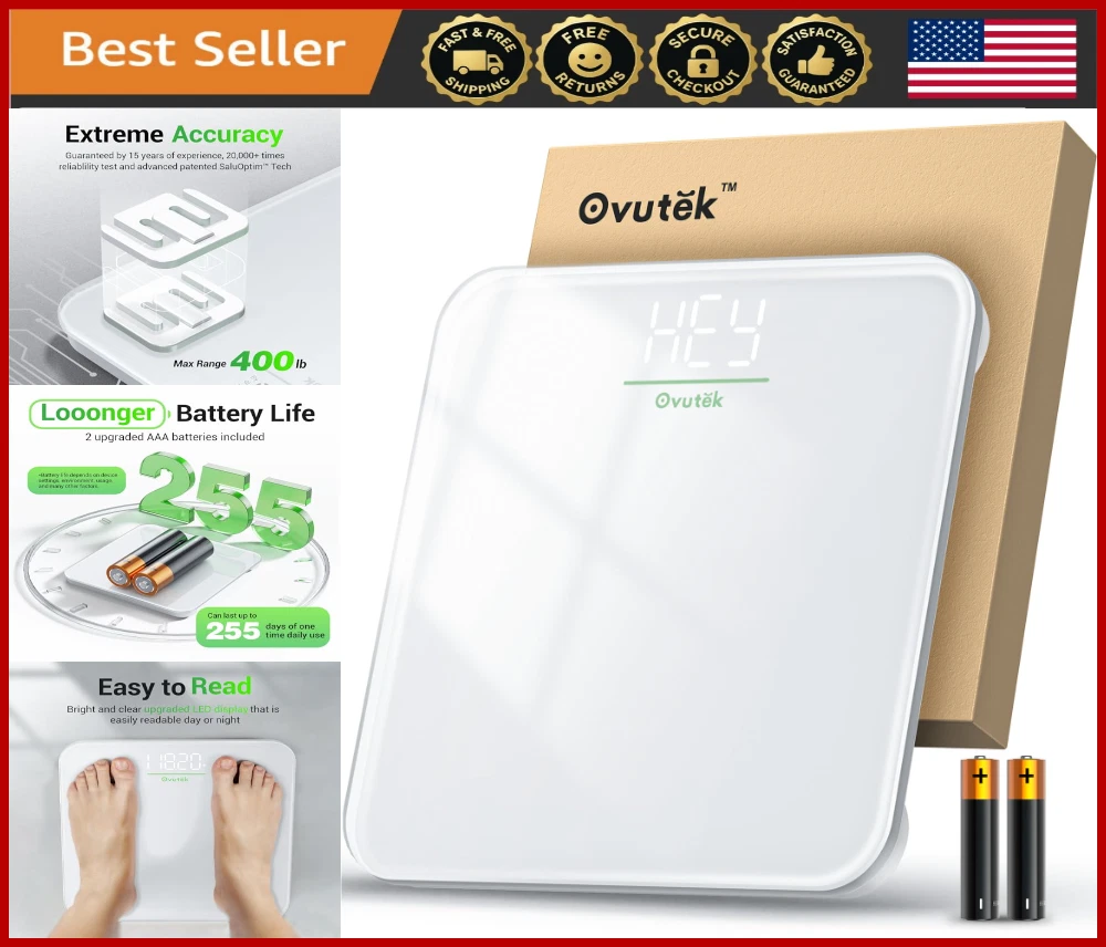 Digital Bathroom Scale 400lb, Accurate LED Display, Tempered Glass, Compact