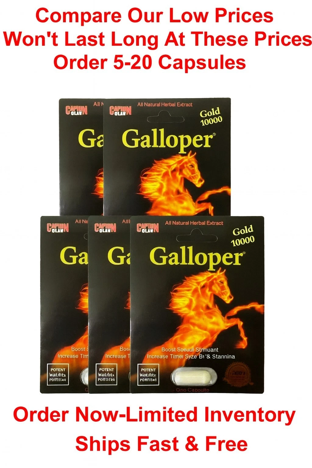 Best Selling Galloper Natural Male Herbal Product 5- 10 Caps- Expires 12/2032