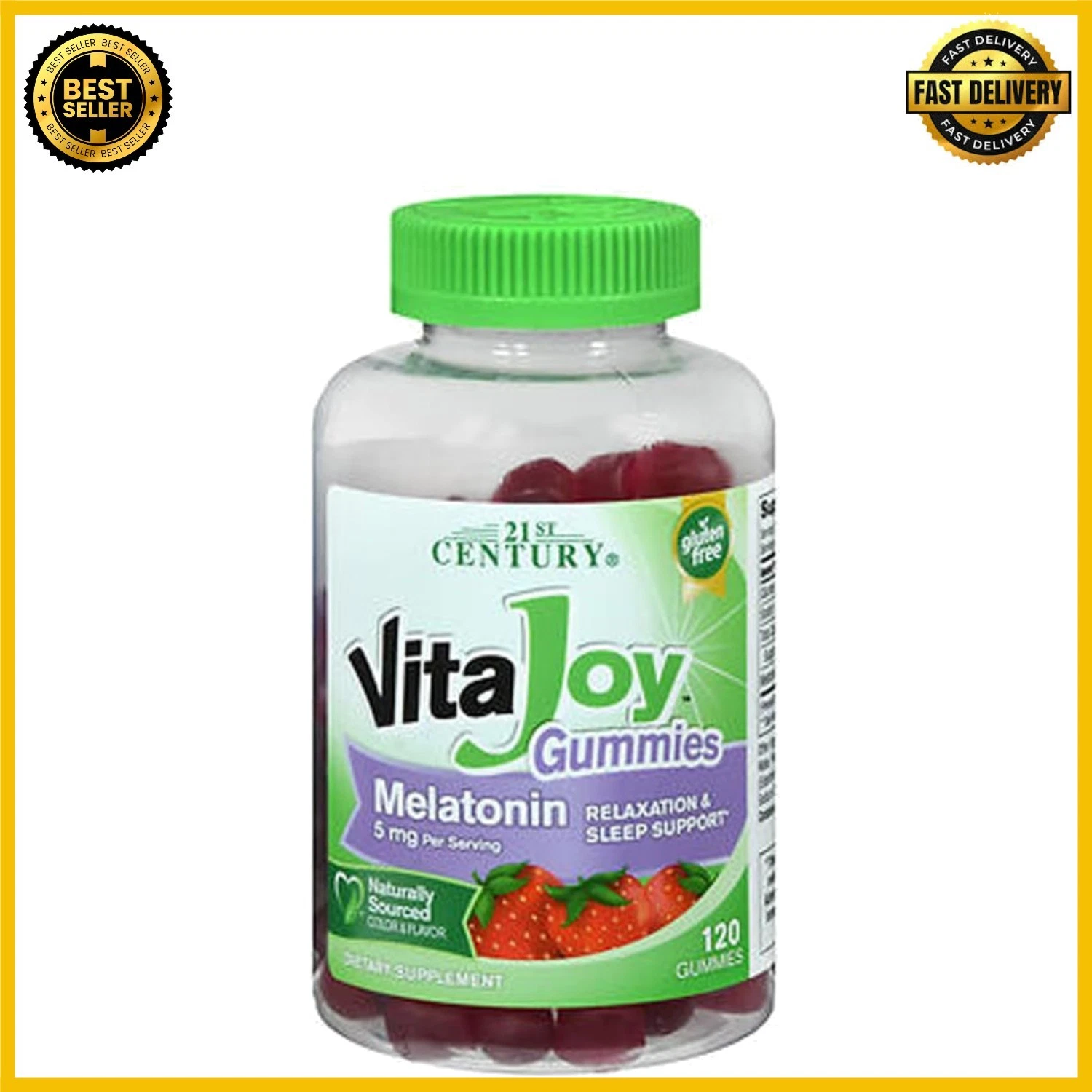 Strawberry Melatonin Gummies - Gluten-Free Sleep and Relaxation Aid, 120 Count