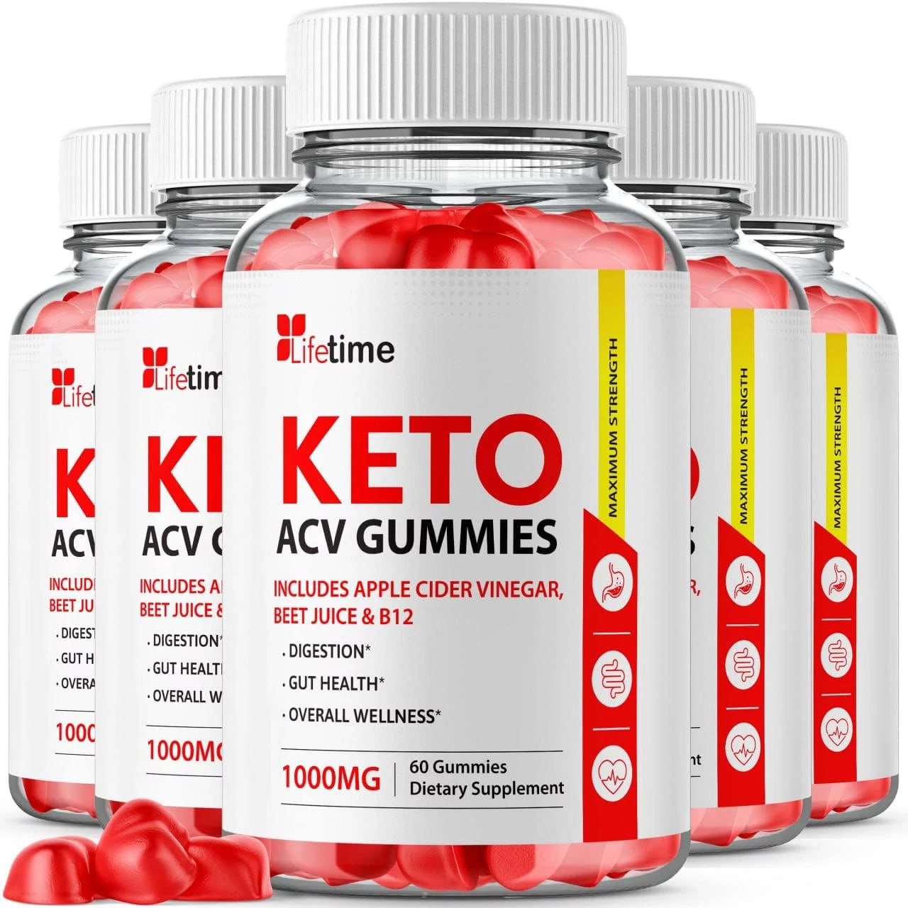 5 Pack- Lifetime Keto ACV Gummies, Vegan, Weight Loss Supplement - 300 Gummies