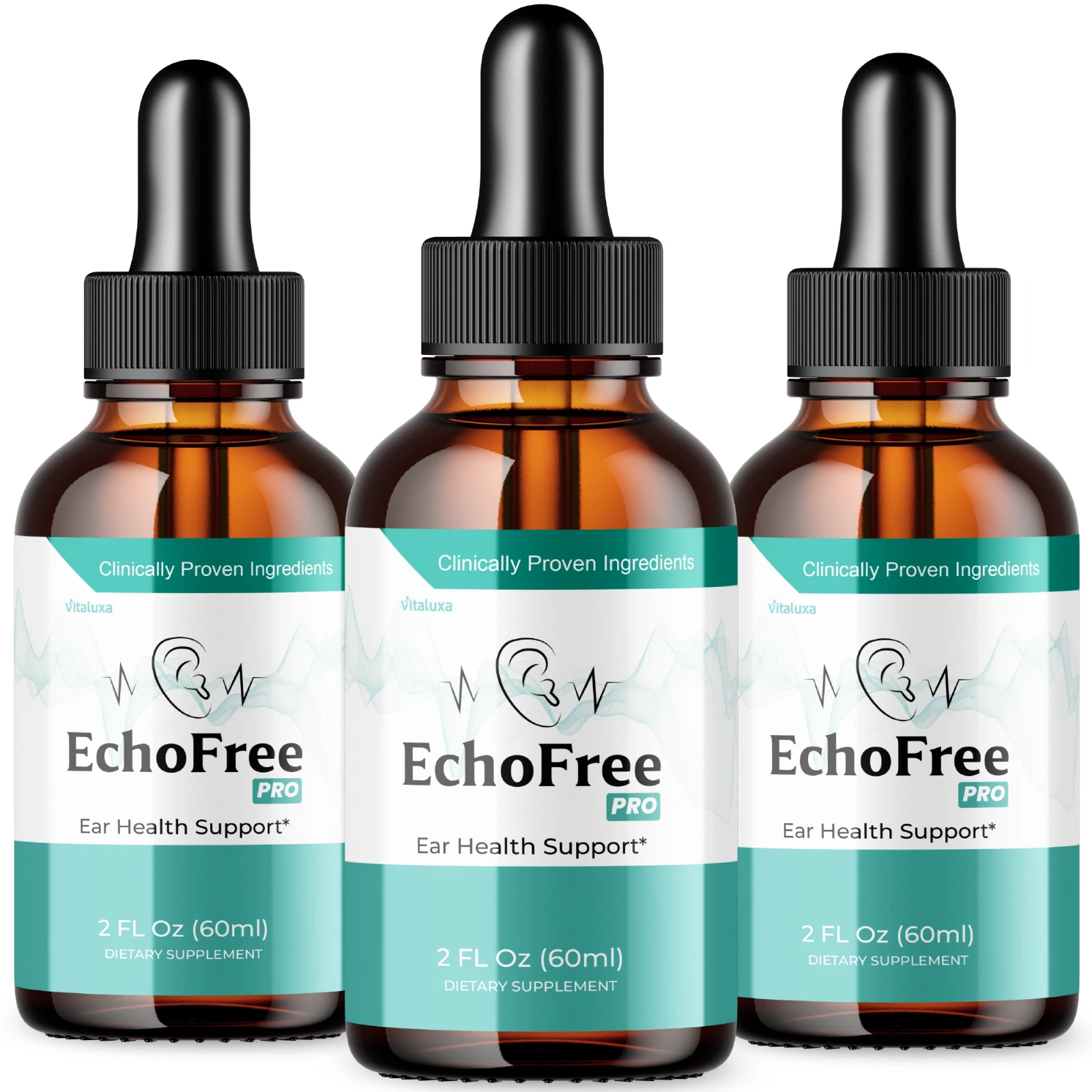 (3 Pack) Echo Free Pro Healthy Ear Support, Echo Free Pro Liquid Drops (6 oz)