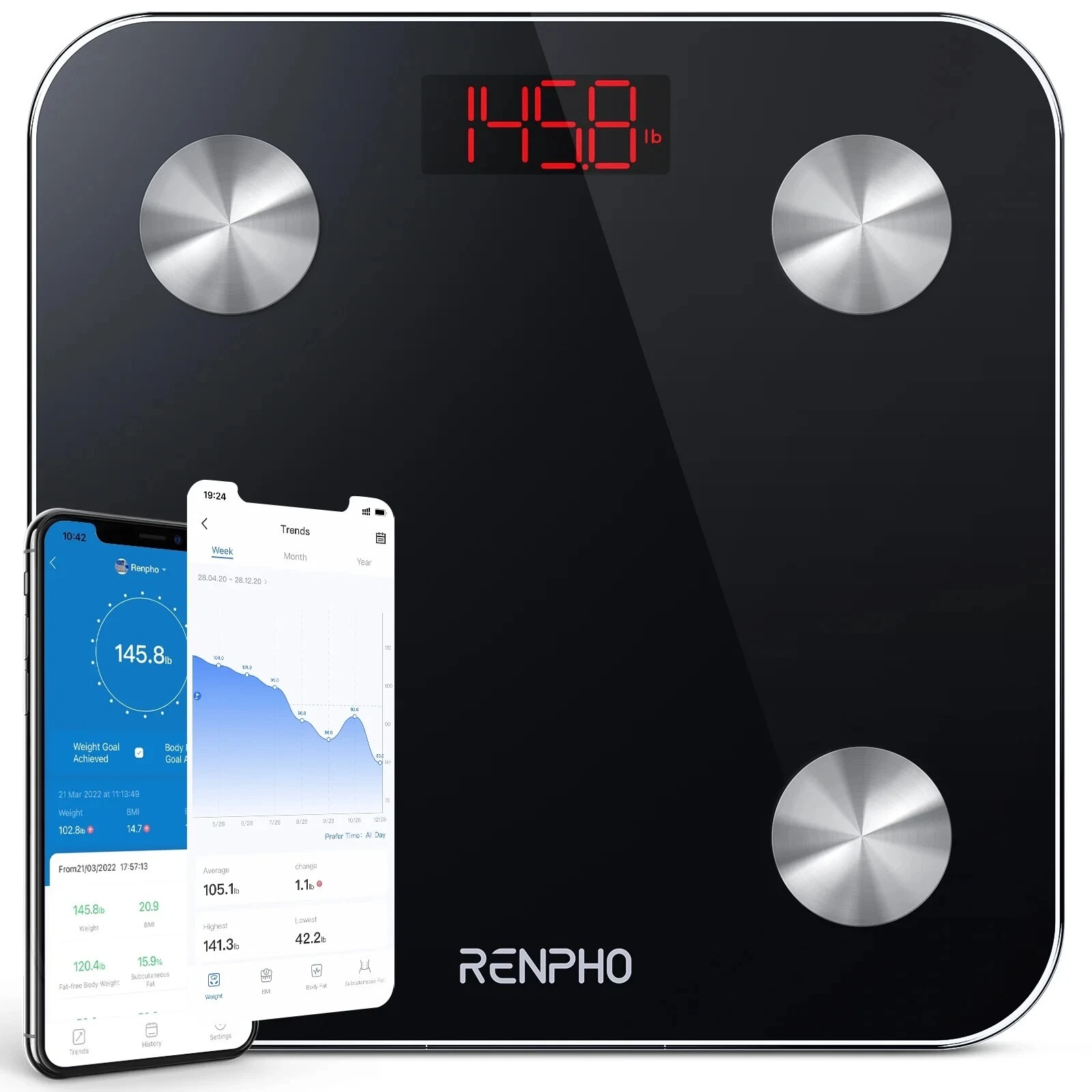 RENPHO Smart Scale Weight Body Digital Bathroom Scale Bluetooth Body Fat Scale