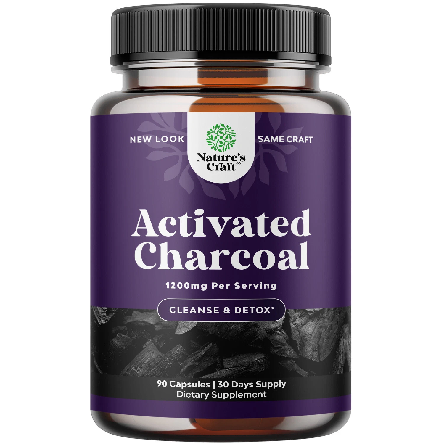 Cleanse and Detox Activated Charcoal Capsules Purifying 1200mg Per Serving 90ct