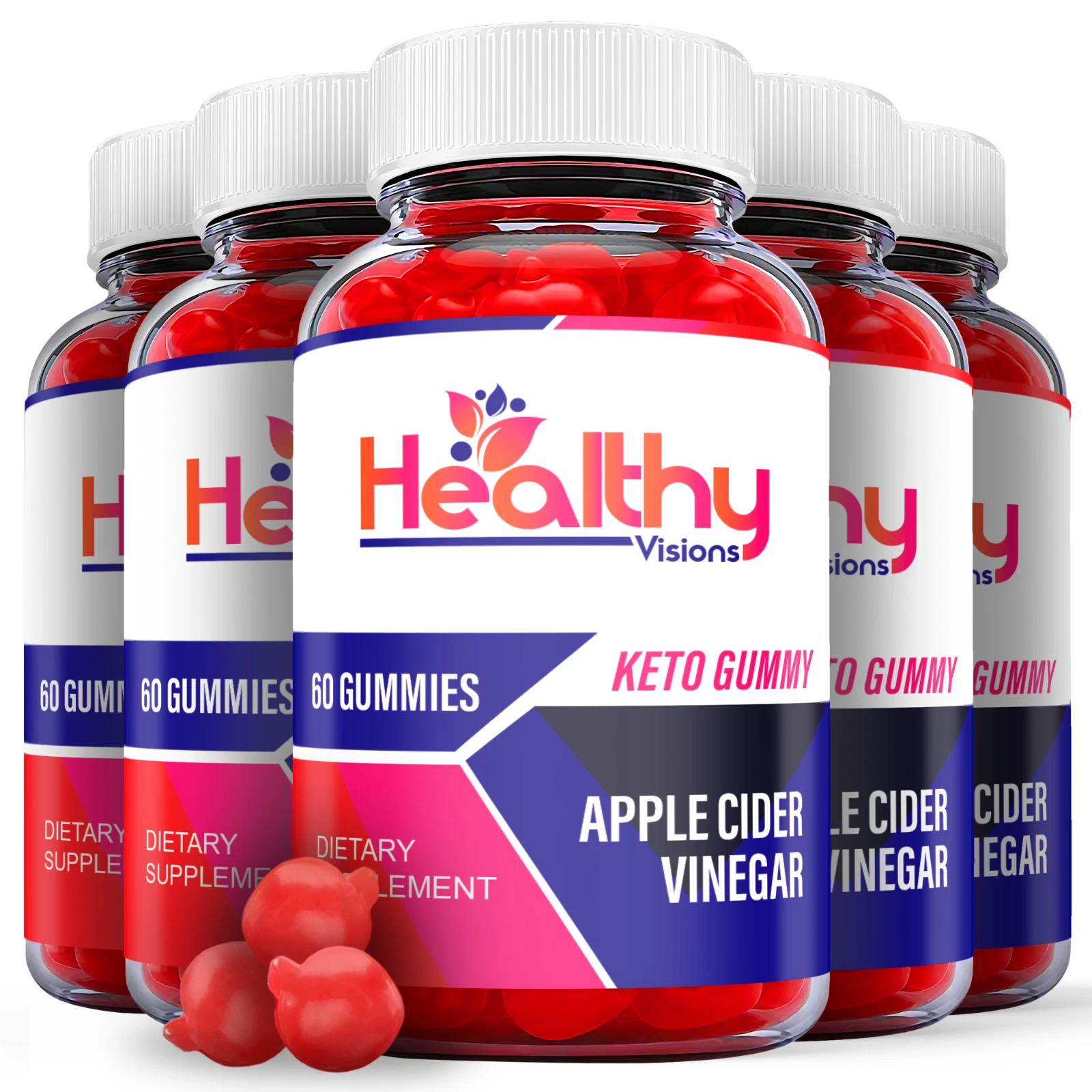 5 Pack - Healthy Vision Keto ACV Gummies - Vegan,Weight Loss Supplement-300 Gums