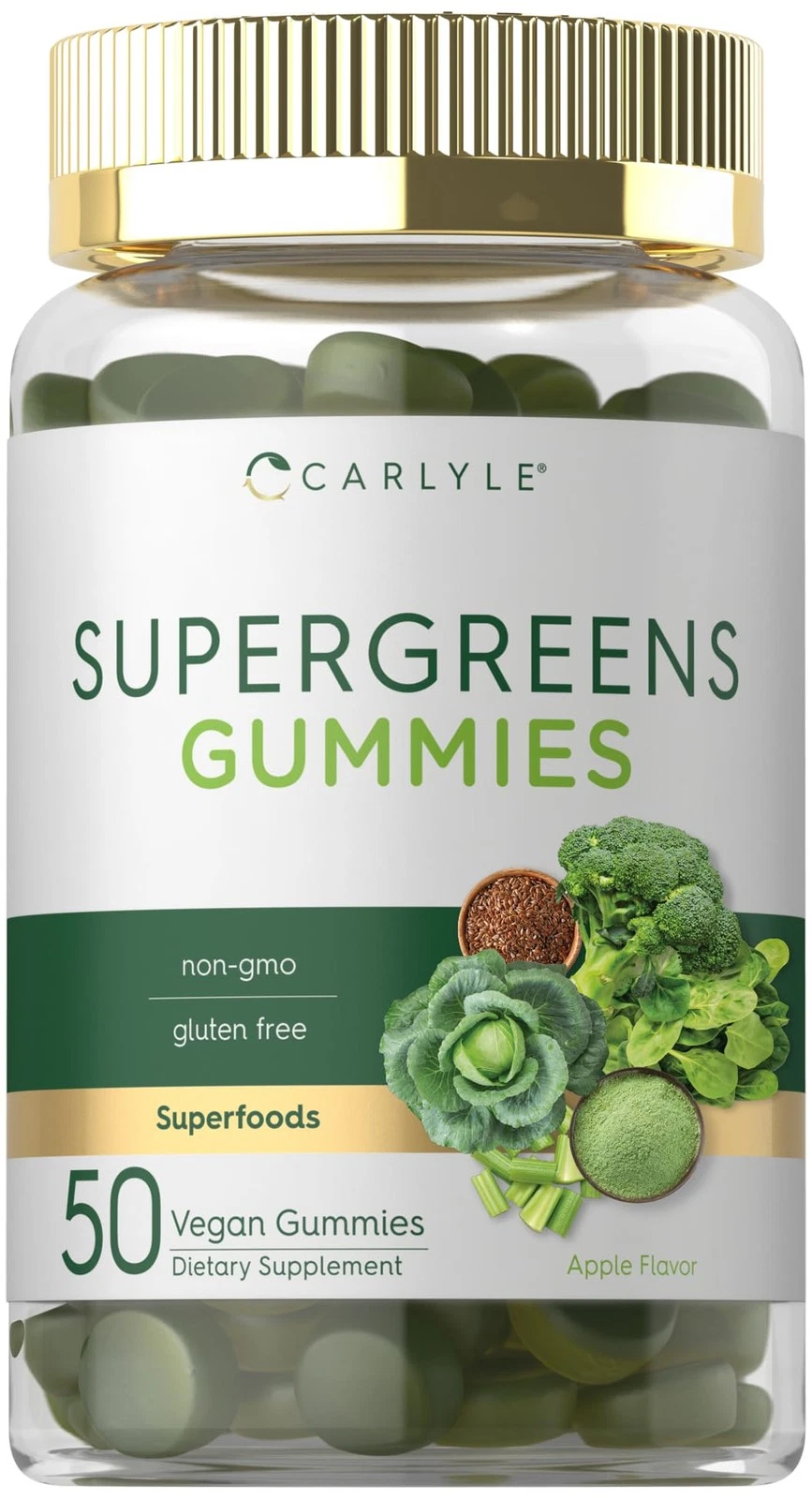 Carlyle Supergreens Gummies | 50 Count | Apple Flavor | Vegan, Non-GMO and Glute