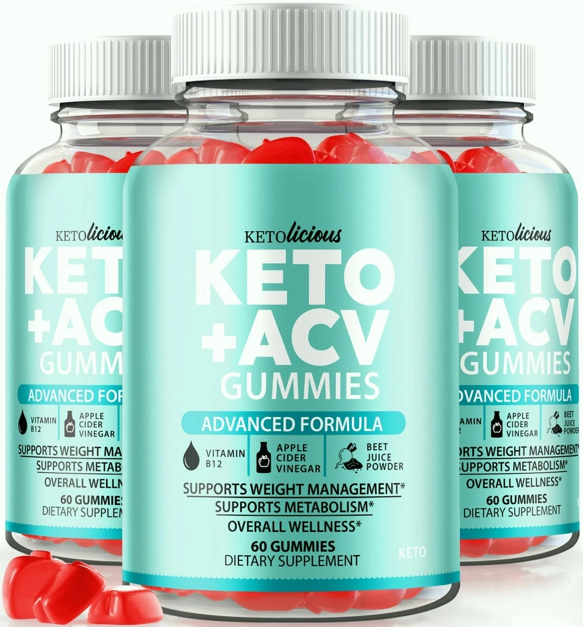 (3 Pack) Ketolicious Keto + ACV Gummies for Weight Loss, Fat Burning & Energy