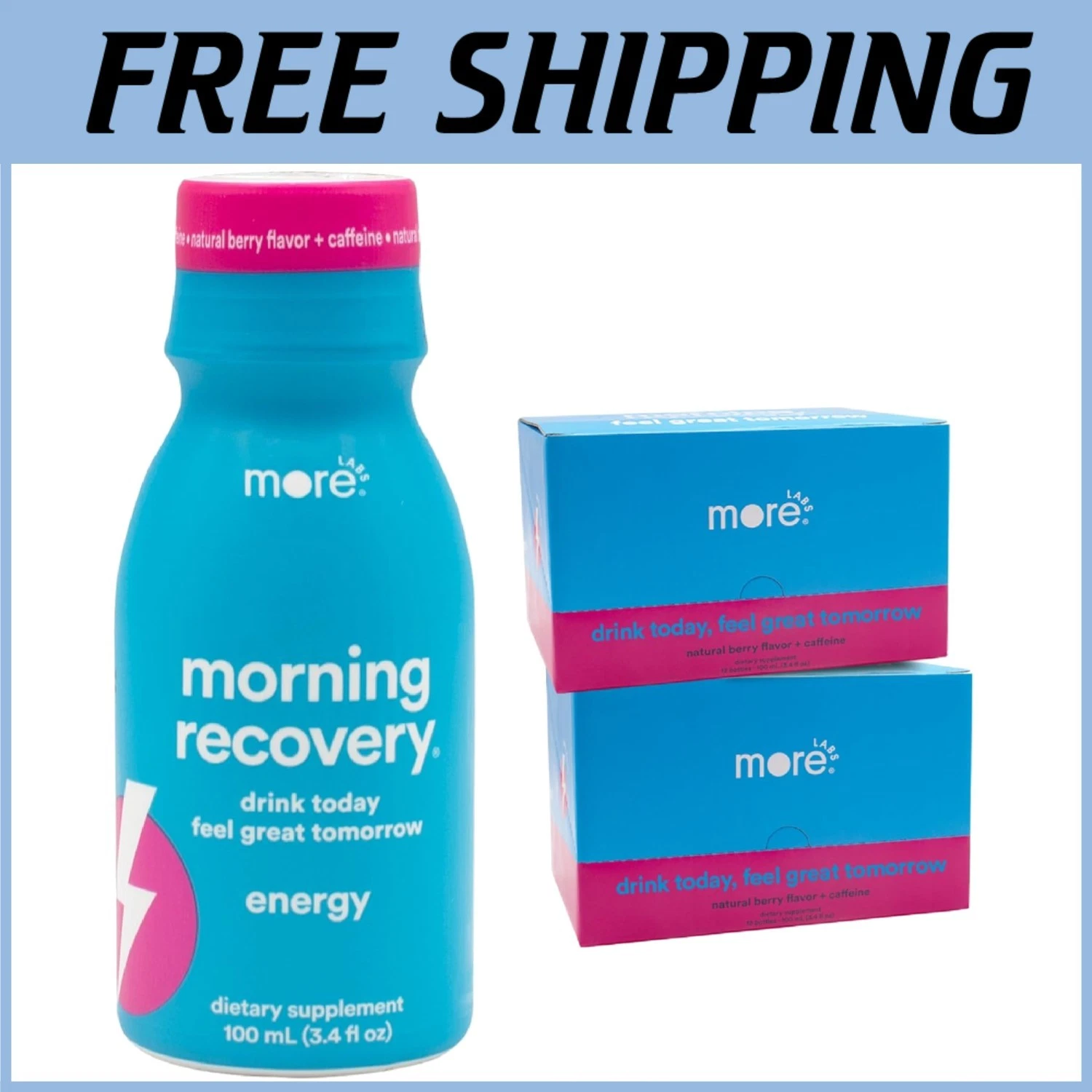 Morning Recovery Berry Electrolyte Drink with Energy - Pack of 24 for Hydration