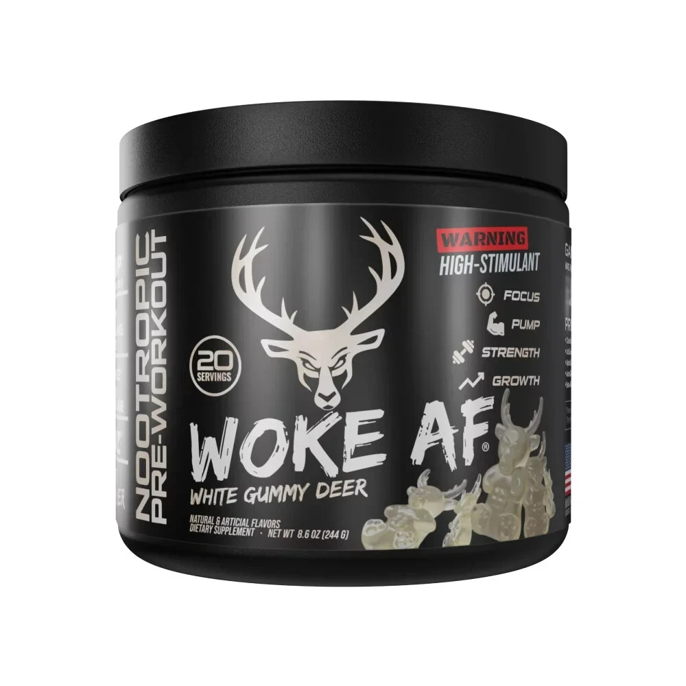 Bucked Up WOKE AF PreWorkout White Gummy Deer Energy Pump Focus 20 Ser Exp 11/26