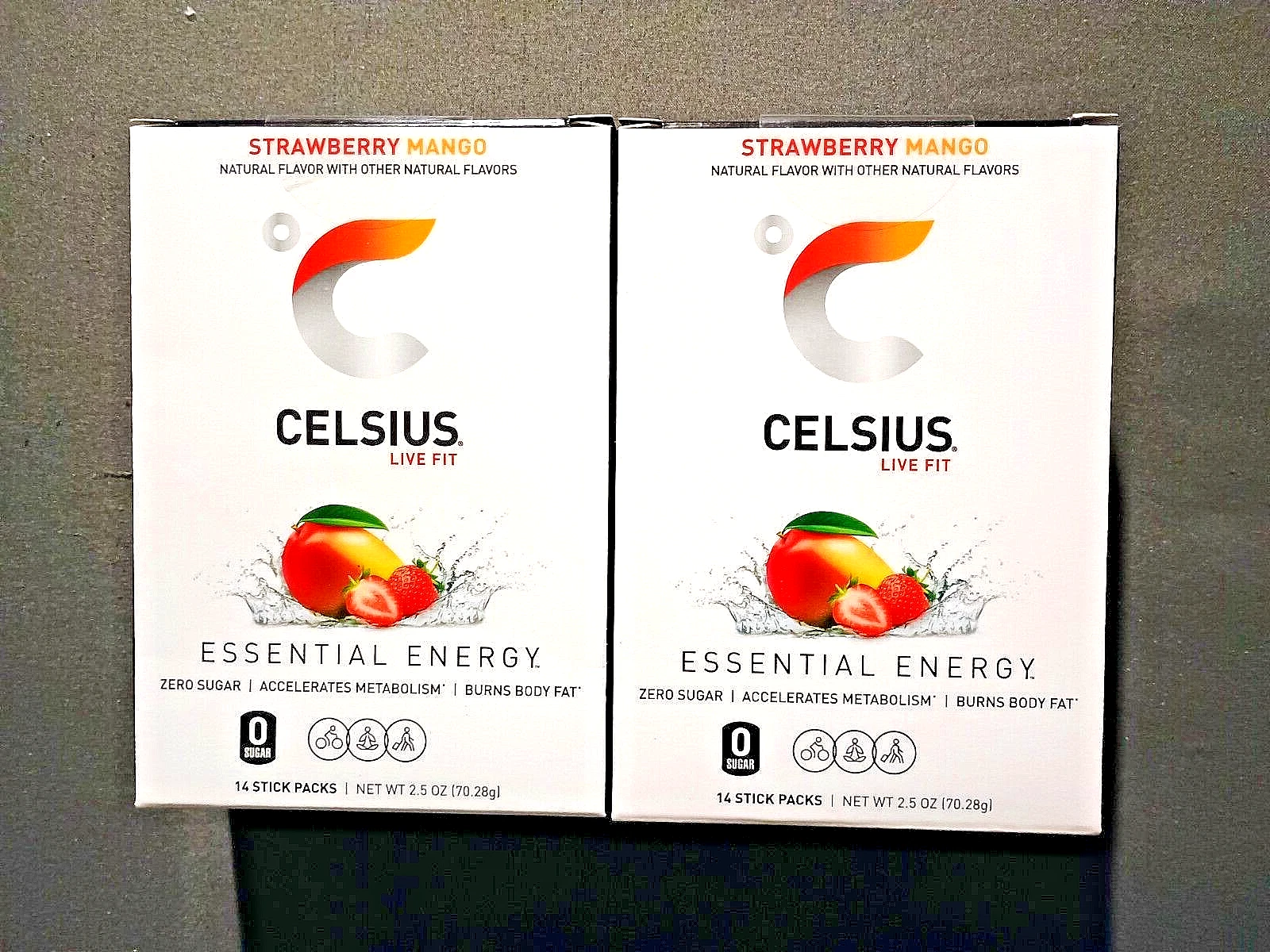 (2) New Boxes CELSIUS On-The-Go Powder Stick Energy Packs/ Strawberry Mango