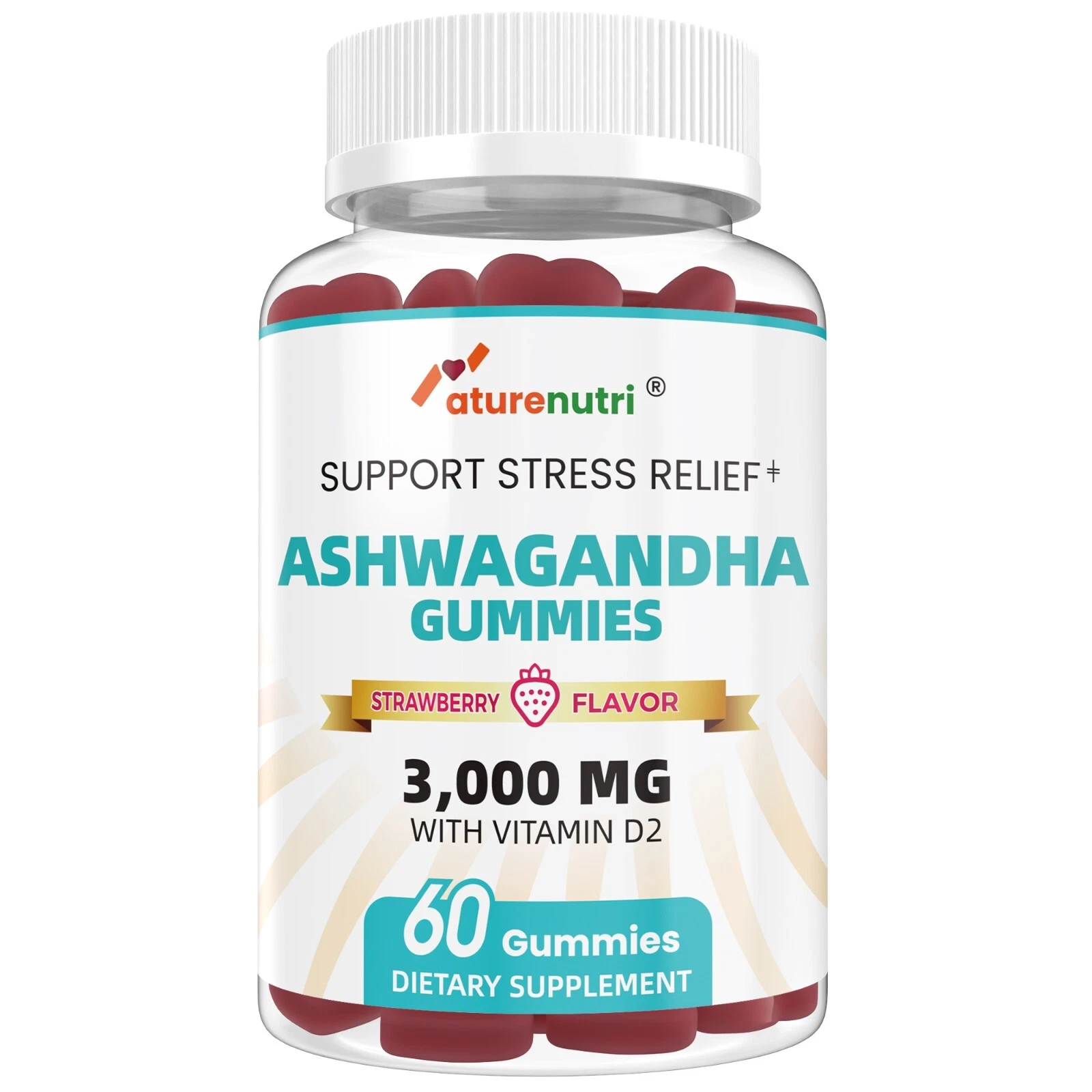 Ashwagandha Gummies 3000mg with Vitamin D2, Strawberry - 60 Gummies