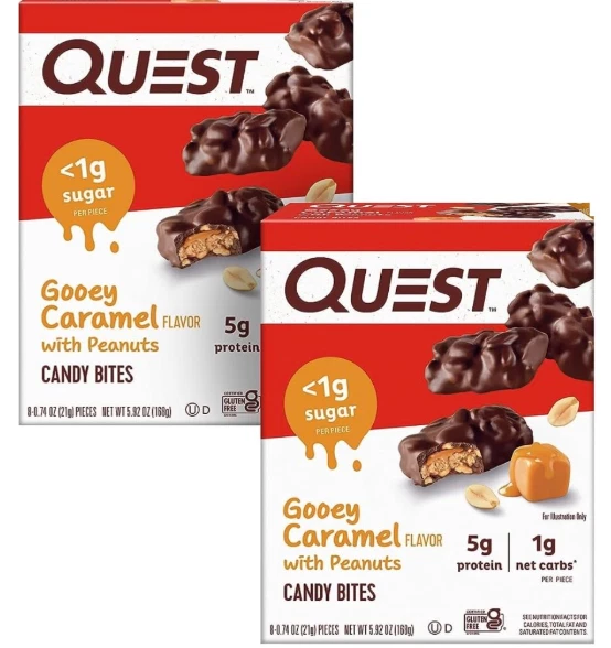Quest Gooey Caramel Peanuts Candy Bites 5g Protein (8+8 16 pcs total) BB: 05/25