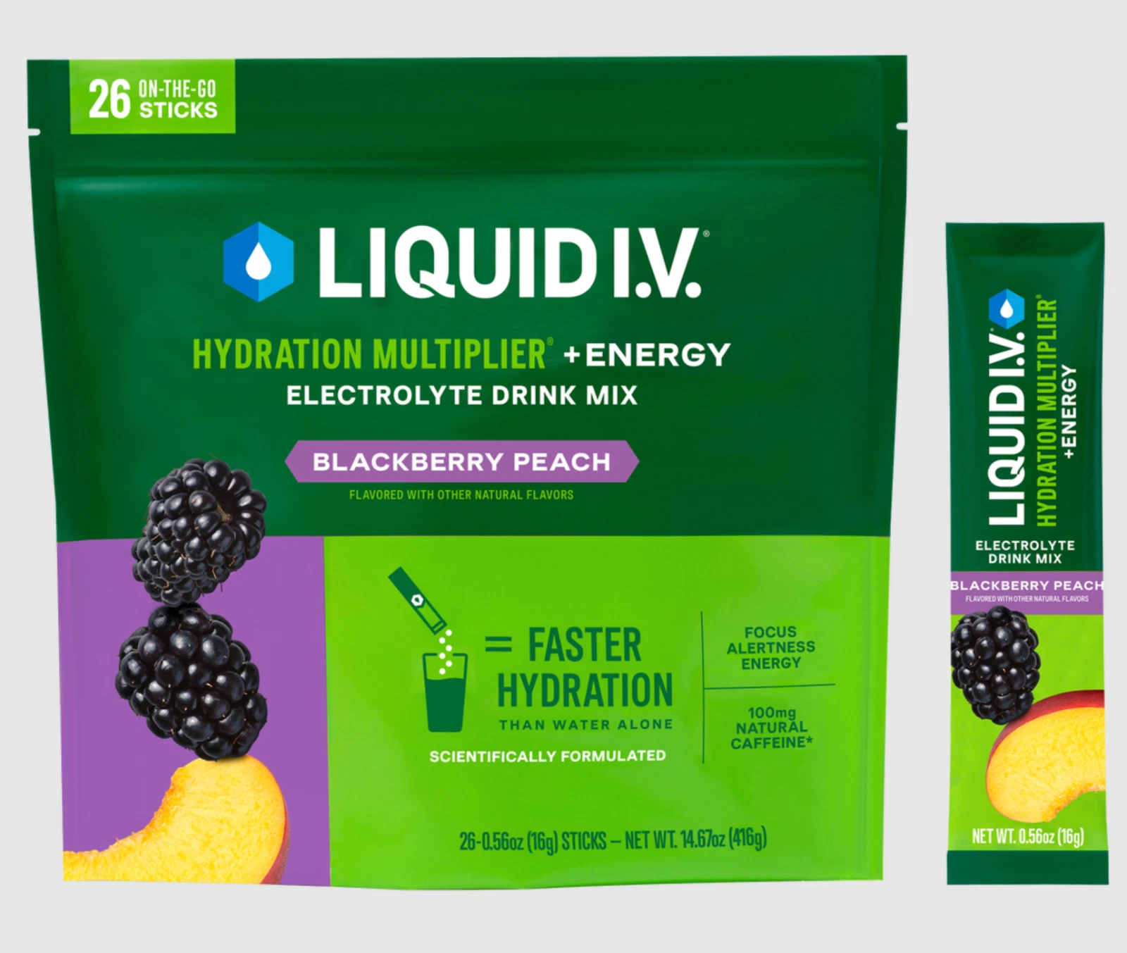 Liquid I.V. Energy Multiplier Blackberry Peach 26 Individual Stick Packs