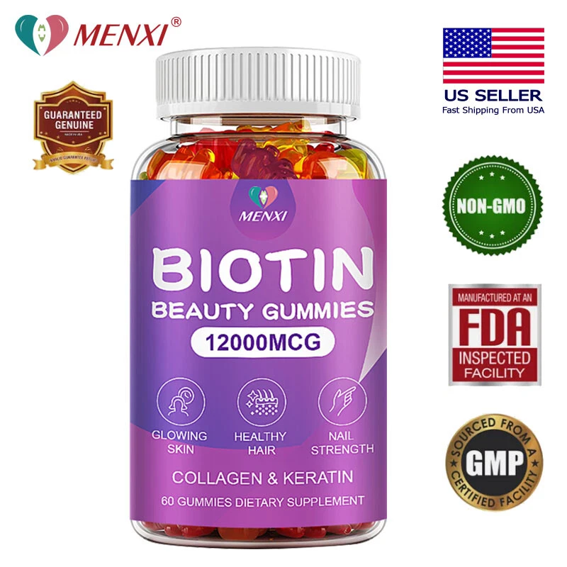 Vitamatic Biotin Gummies 12000 mcg for Stronger Hair Skin Nails 60 Vegan Gummies