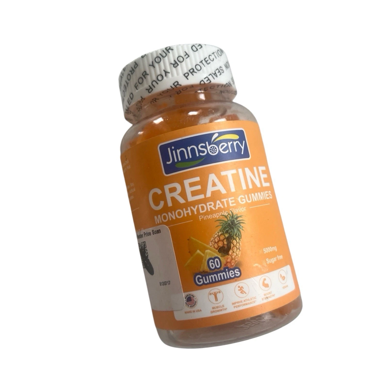 Jinnsberry Creatine Monohydrate Gummies 5000mg 60 ct Pineapple flavor EXP:04/26
