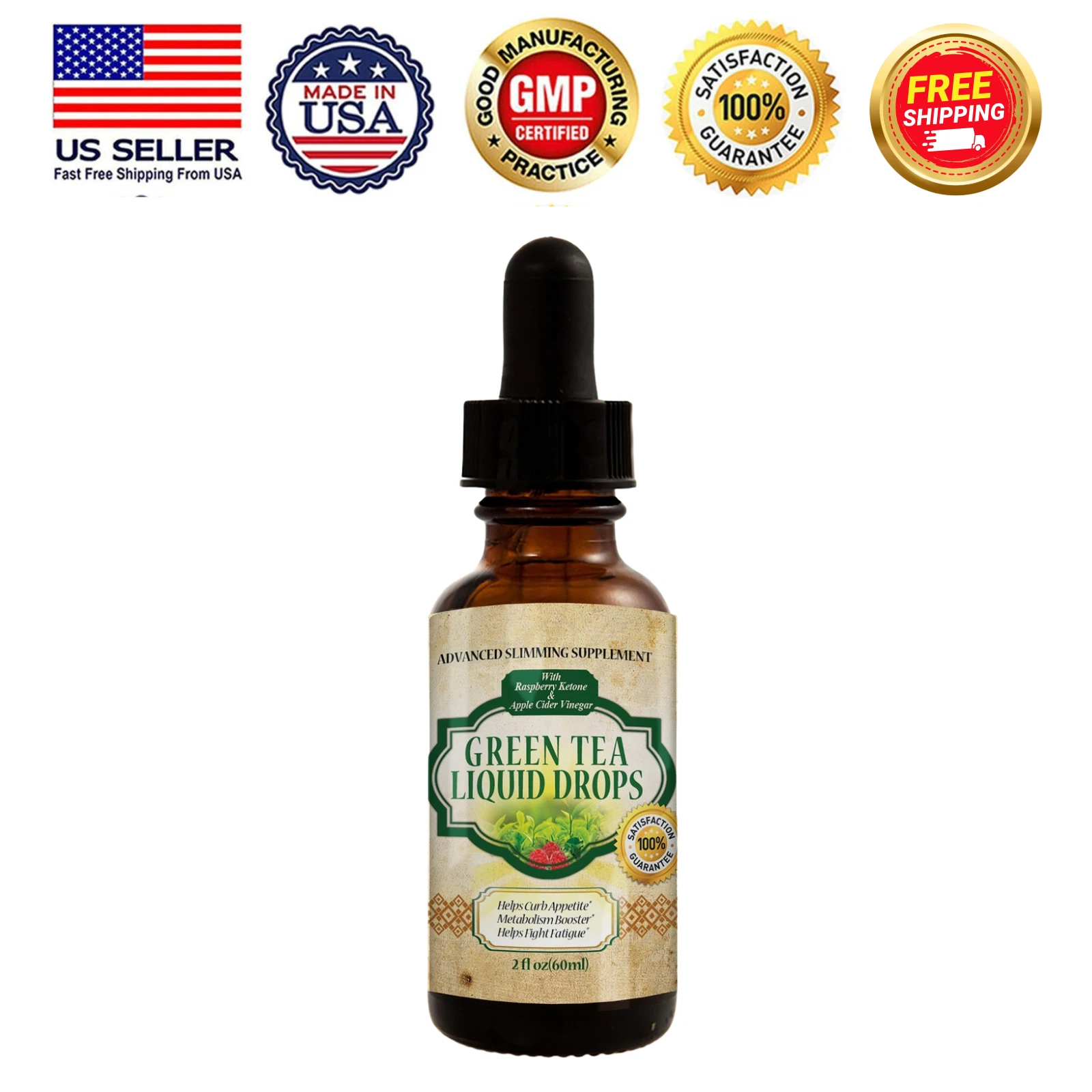 Green Tea Extract Liquid Drops Appetite Control Fat Burn Weight Loss Supplement