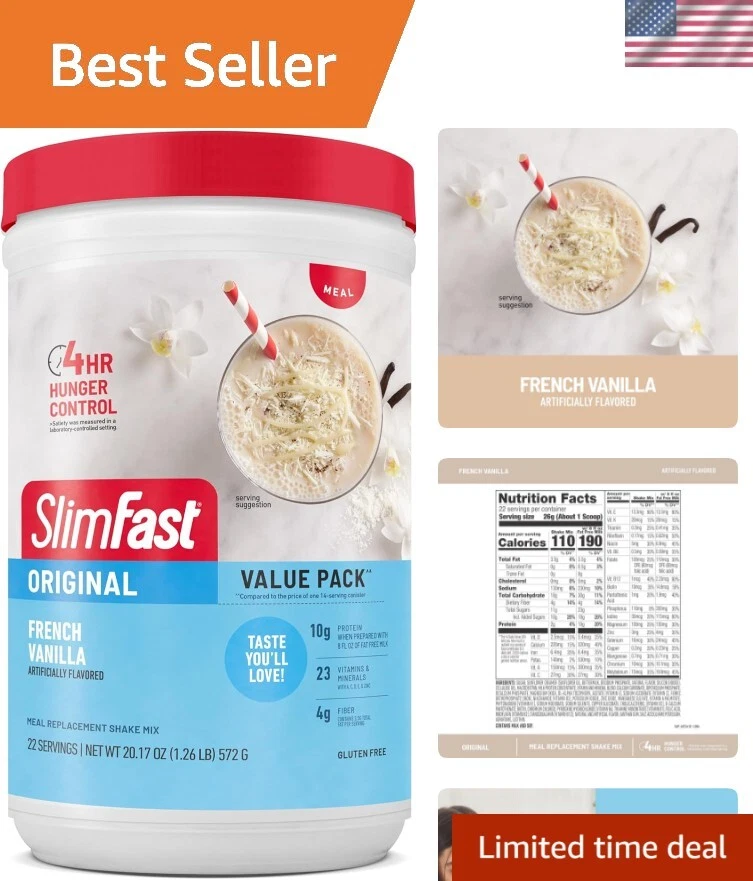 Indulge in French Vanilla Meal Replacement Powder - 10g Protein, 22 Servings