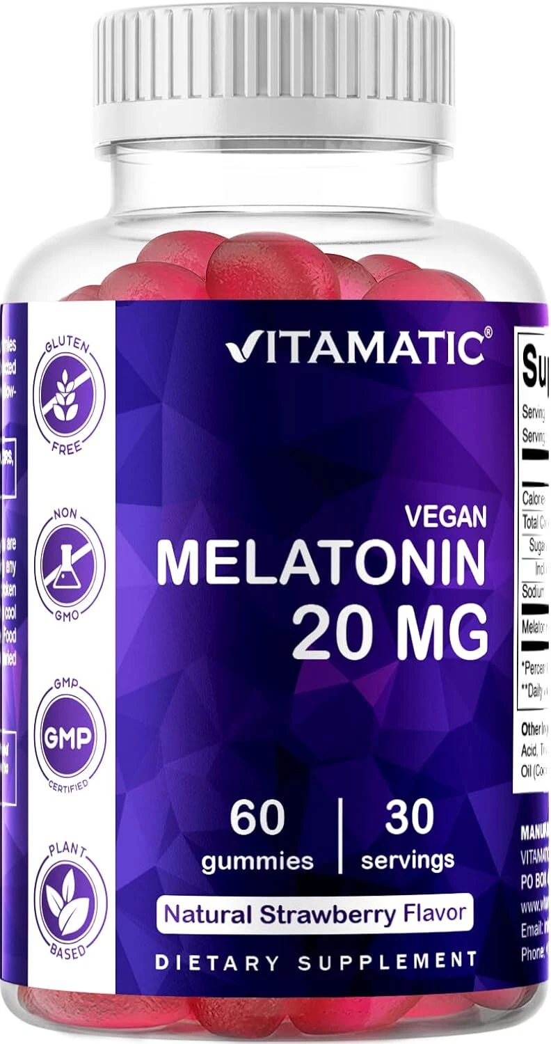 Vitamatic Melatonin 20mg Gummies for Adults, 30 Servings 60 Count (Pack of 1)