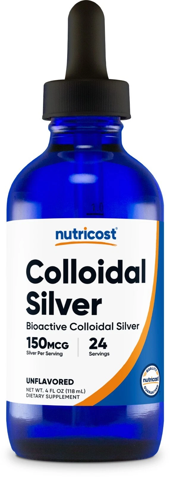 Nutricost Colloidal Silver 4oz 150mcg - Cobalt Blue Glass Bottles, Bio-Active