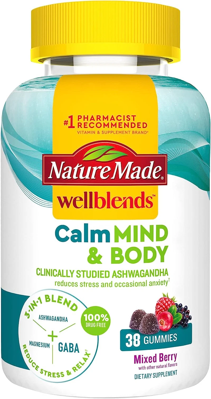 Nature Made Wellblends Calm Mind & Body Gummies, Ashwagandha GABA Magnesium 38ct