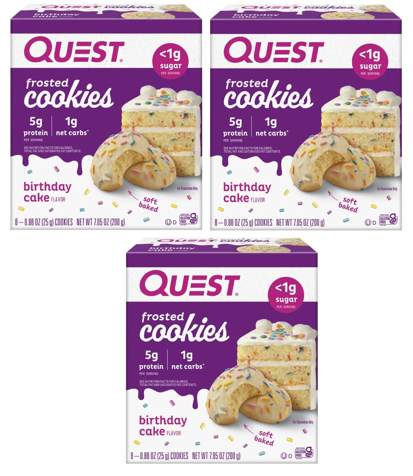 Quest Frosted Protein Cookies Low Carb Gluten-Free Birthday Cake 24 Ct