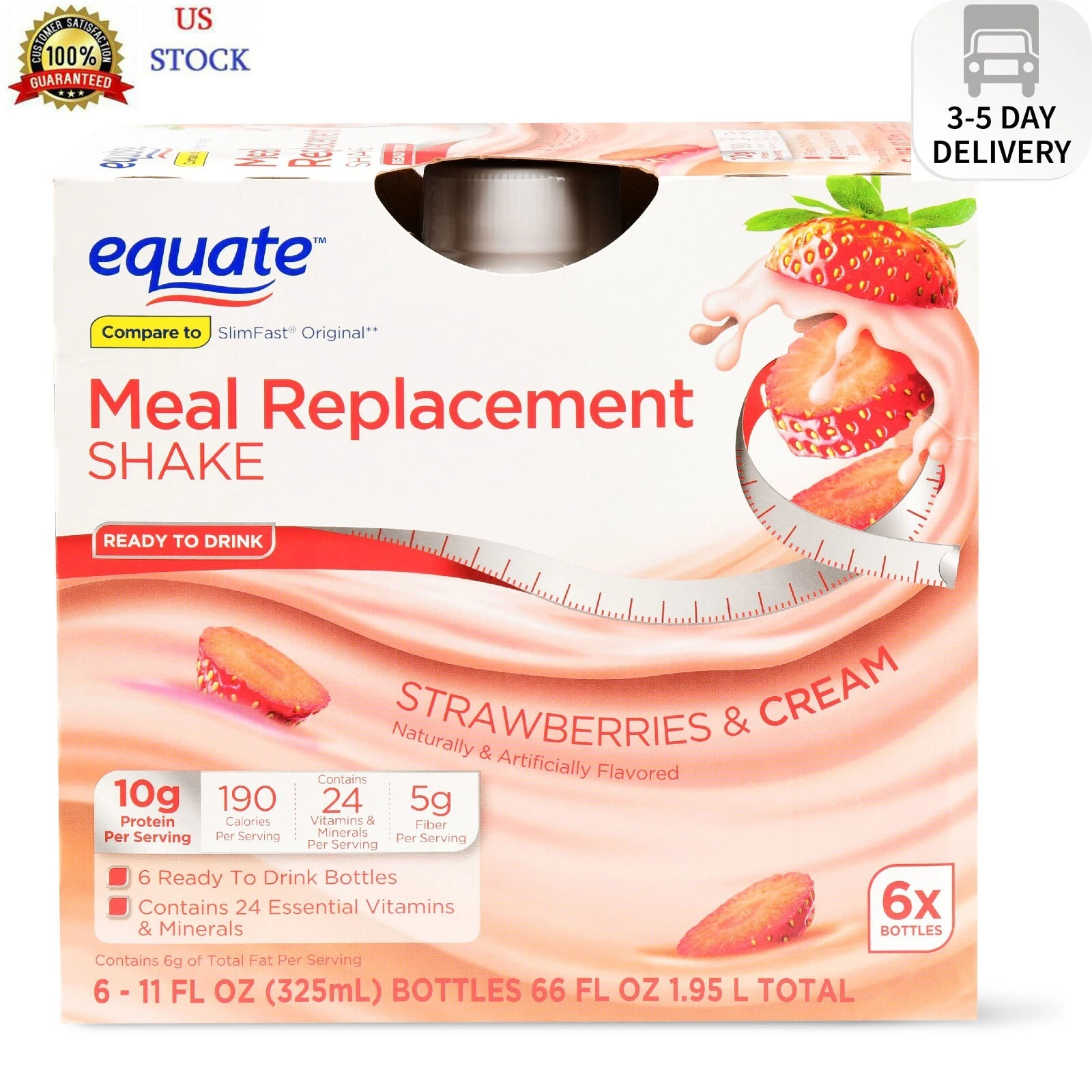 Equate Meal Replacement Shake, Strawberries & Cream, 11 fl oz, 6 Ct