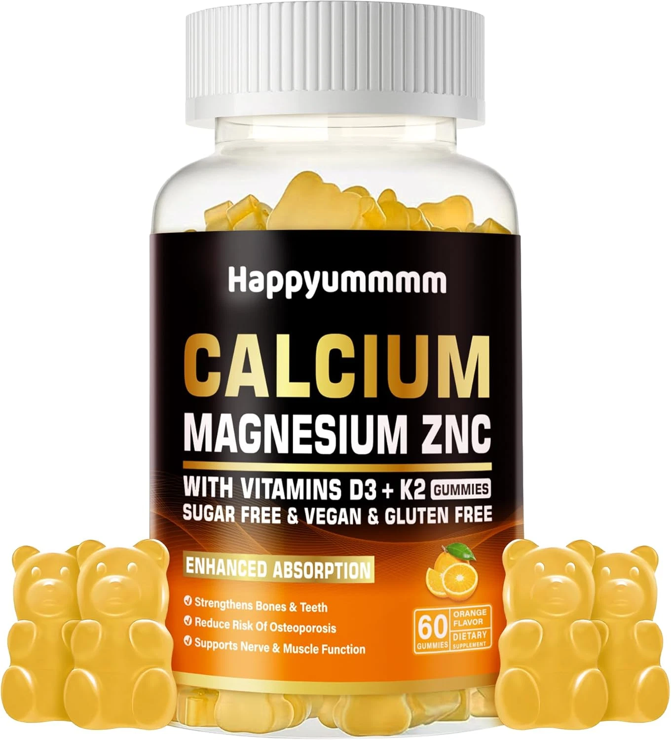 Calcium Magnesium Zinc Gummies with Vitamin D3 & K2 - High Potency Enhanced A...