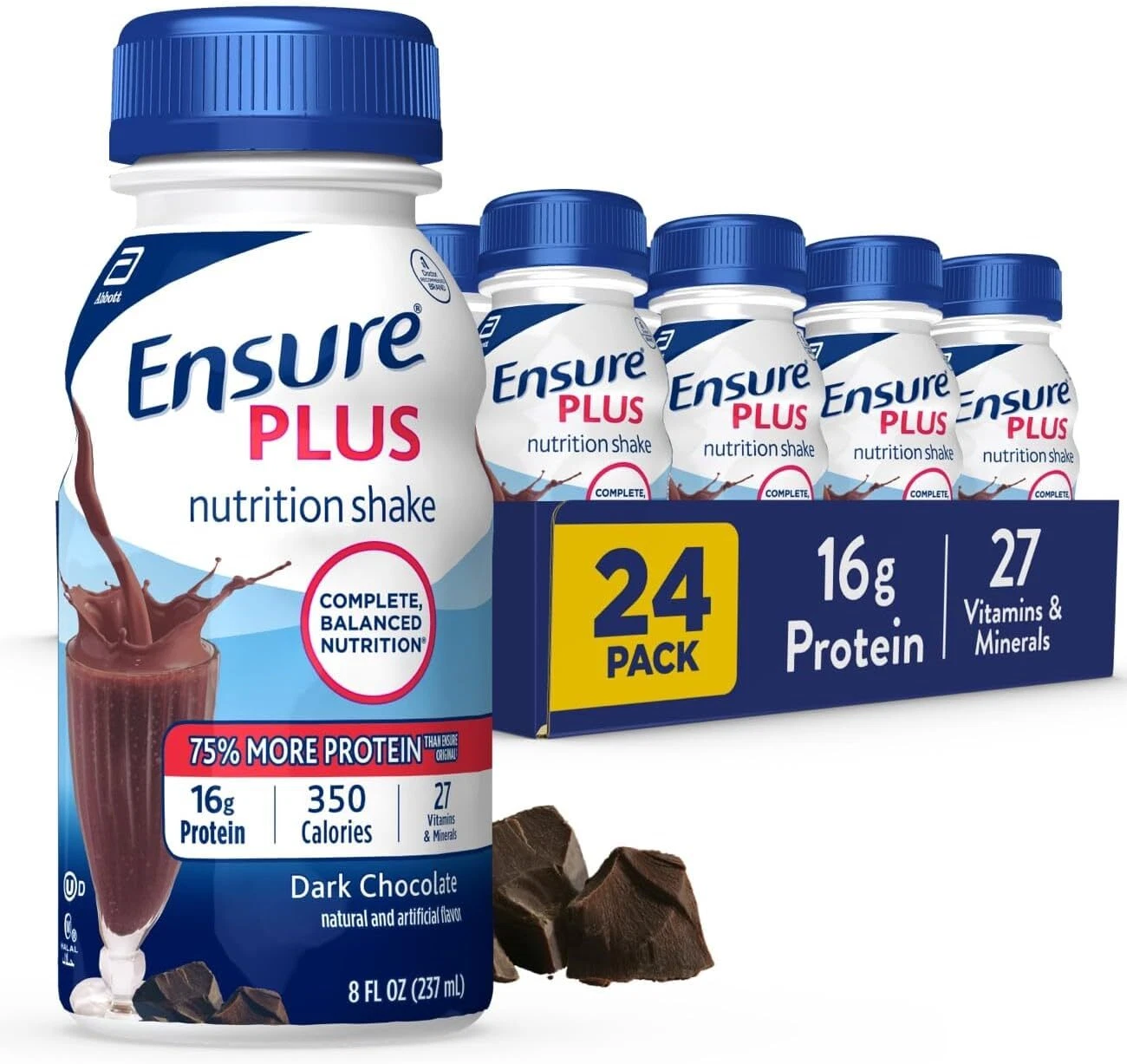 (24 Pack) Ensure PLUS Dark Chocolate Nutrition Shake, Meal Replacement, 8 Fl Oz