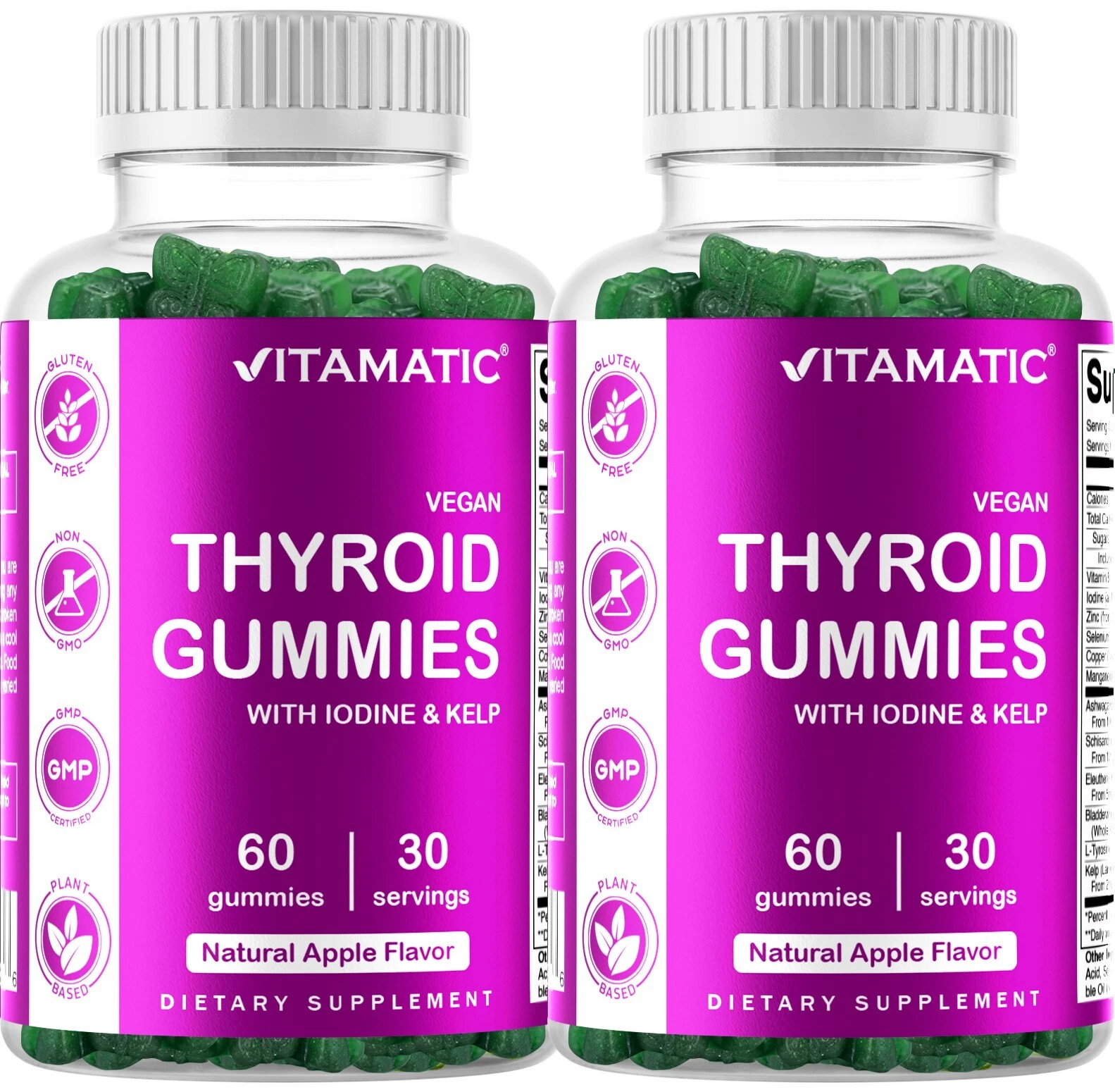 2 Pack Vitamatic Vegan Thyroid Support Gummies with Iodine & Kelp - 60 Count
