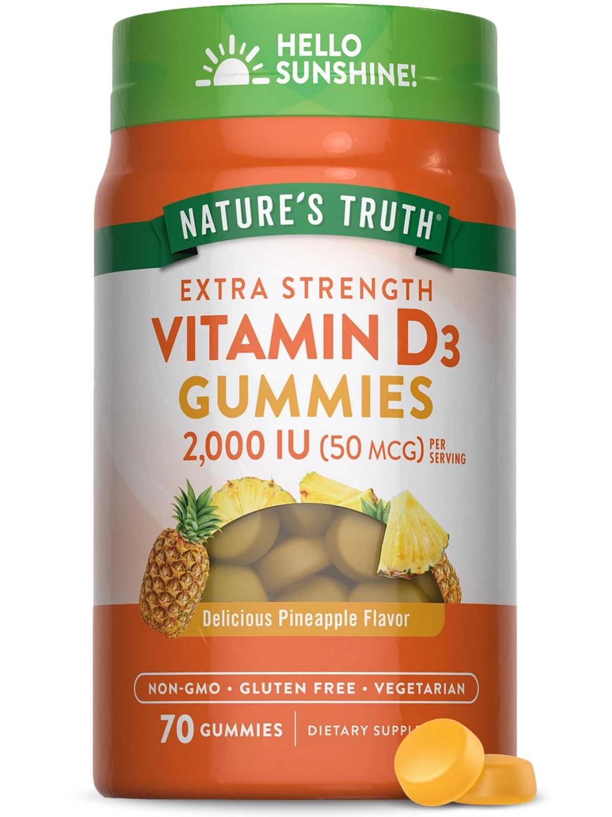 Nature's Truth Vitamin D3 Gummies | 2000 IU | 70 Count | Pineapple Flavor |