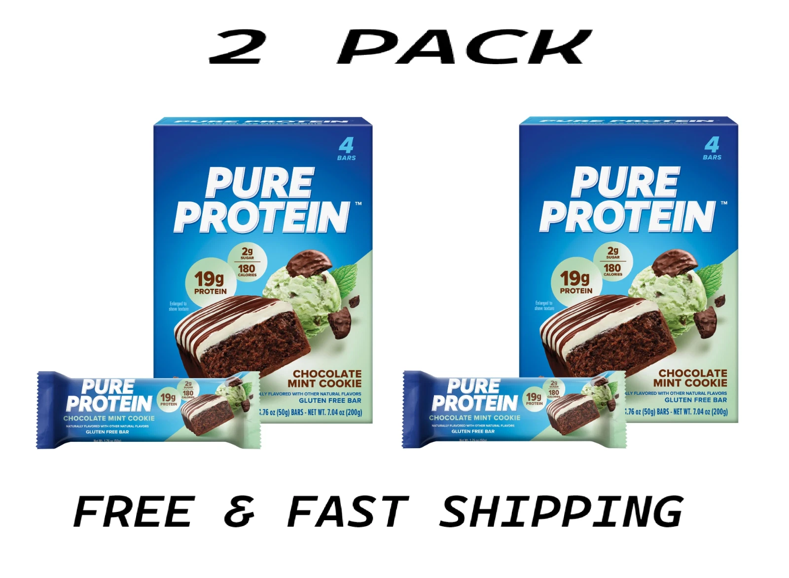 Pure Protein Bars, Chocolate Mint Cookie, 20g Protein, Gluten Free, 1.76 oz,8 Ct