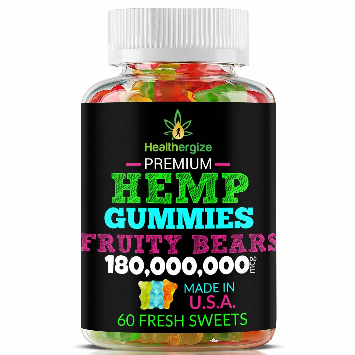 Natural Gummies Bears-Stress, Sleep, Anxiety, Pain, Muscle, Calm, Relax-USA MADE