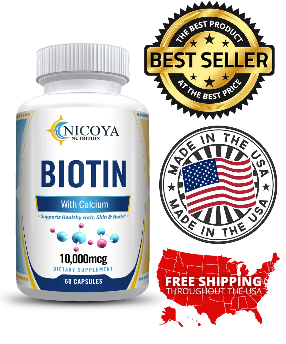 BIOTIN W/Calcium 10000mcg | Natural Hair Growth, Nail Repair & Skin Hydration