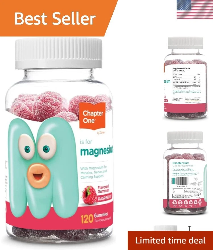 60 Magnesium Gummies with Raspberry Flavor - Kosher & Allergen-Free Supplement