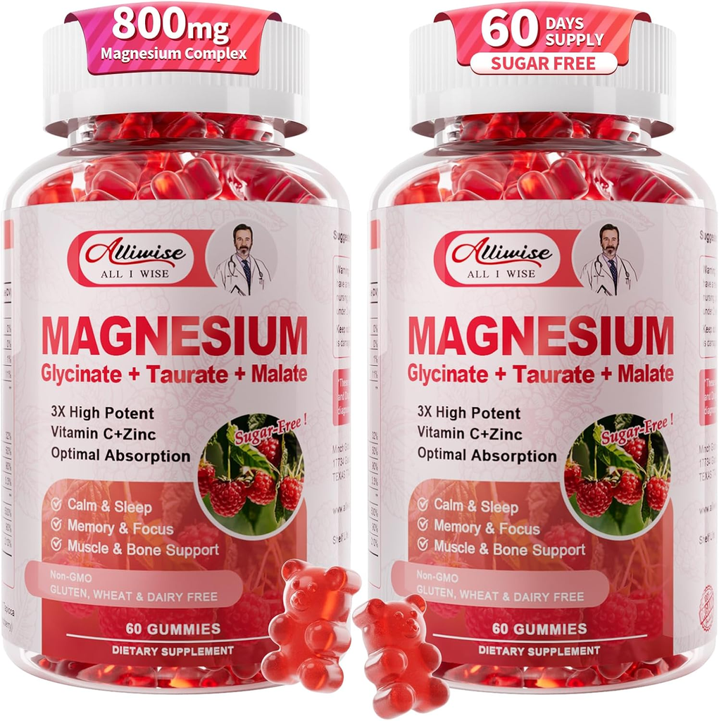 2Pack Magnesium Glycinate Gummies 500Mg,Magnesium Potassium Supplement with T...