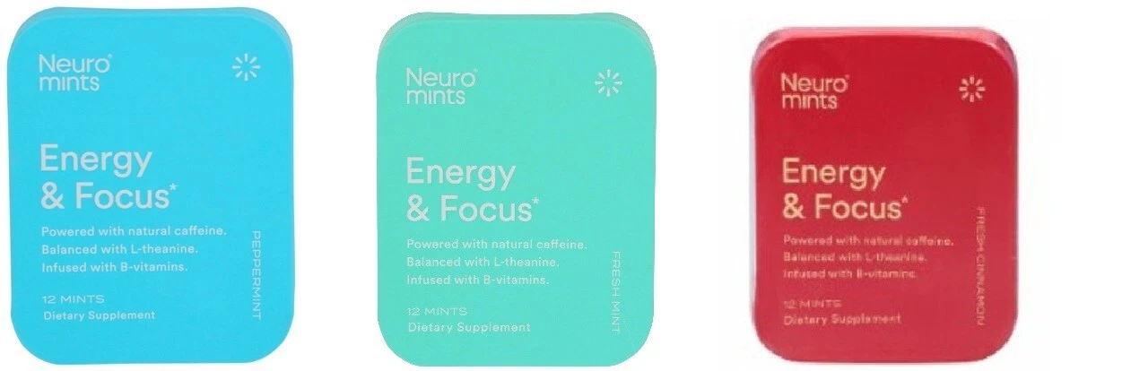 Neuro Mints L-theanine B-12 Nootropics Caffeine Energy & Focus Variety Pack 3pc