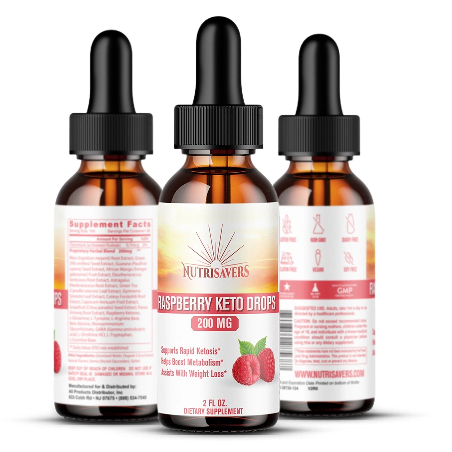 Raspberry Ketone Drops Block Fluid Retention Increase Appetite, 2 oz, Pack of 2