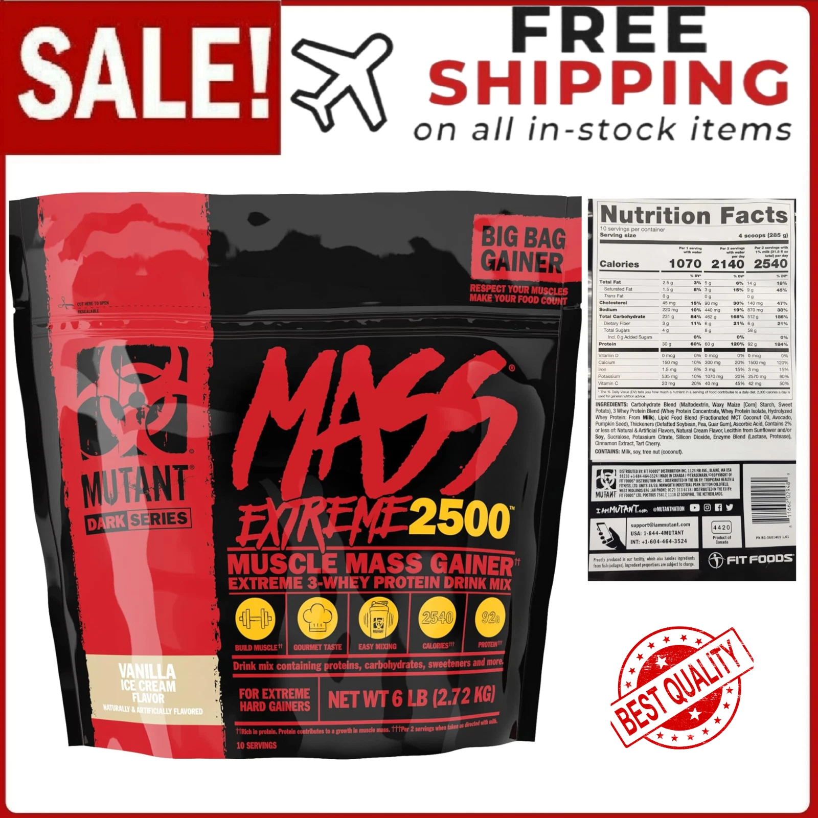 Mutant Mass Extreme Gainer – Whey Protein Powder – Build Muscle Size and Strengt