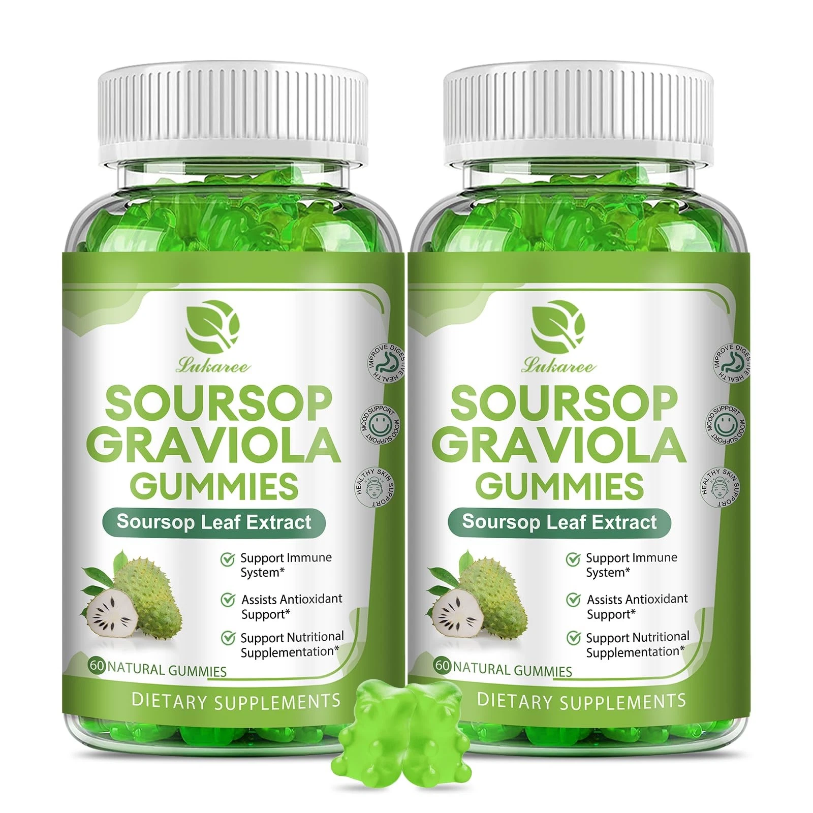 (2 Pack) Soursop Graviola Gummies - Soursop Leaves Extract w/Vitamin C, Zinc & W
