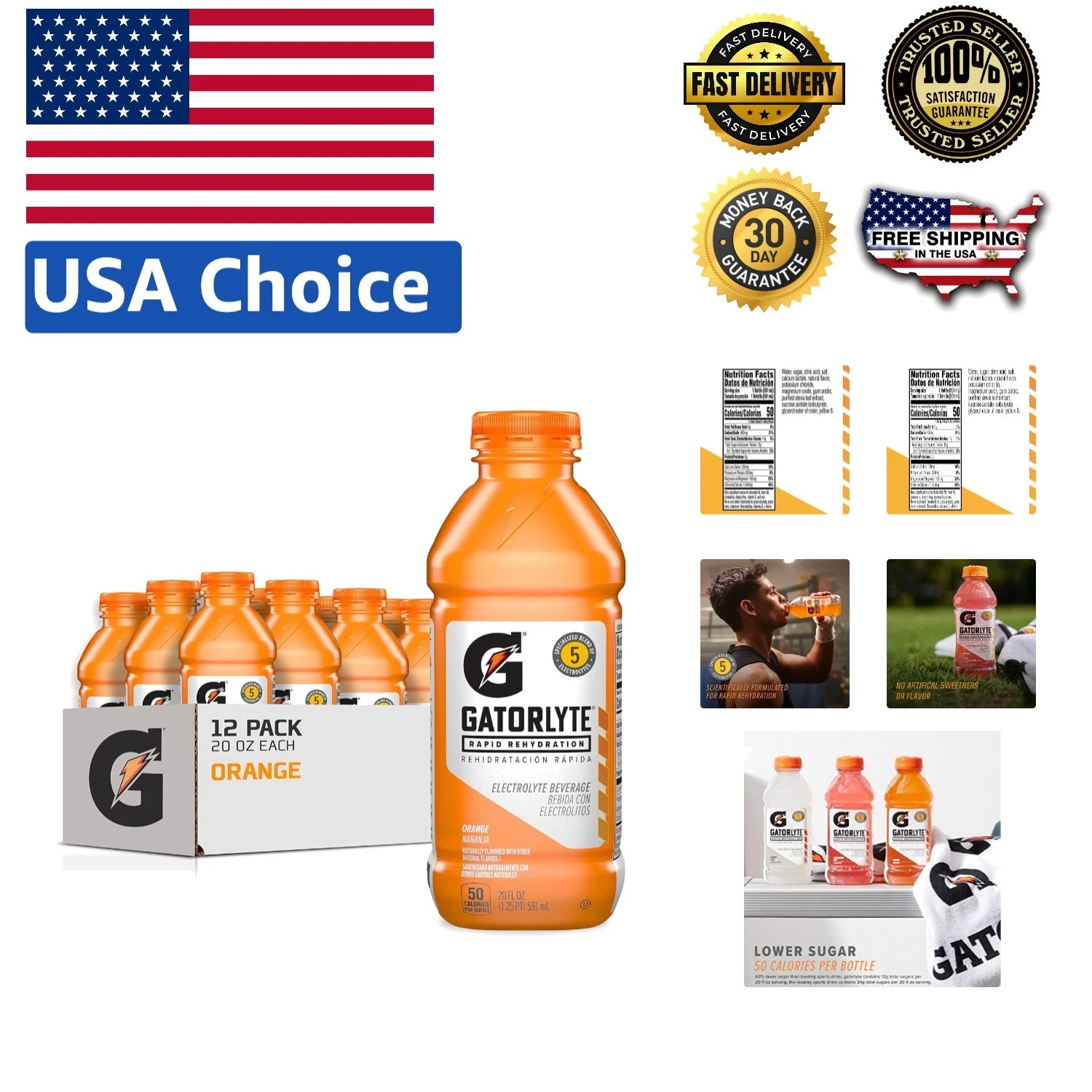 Gatorlyte Rapid Rehydration Electrolyte Drink - 12 Pack Orange 20oz Bottles