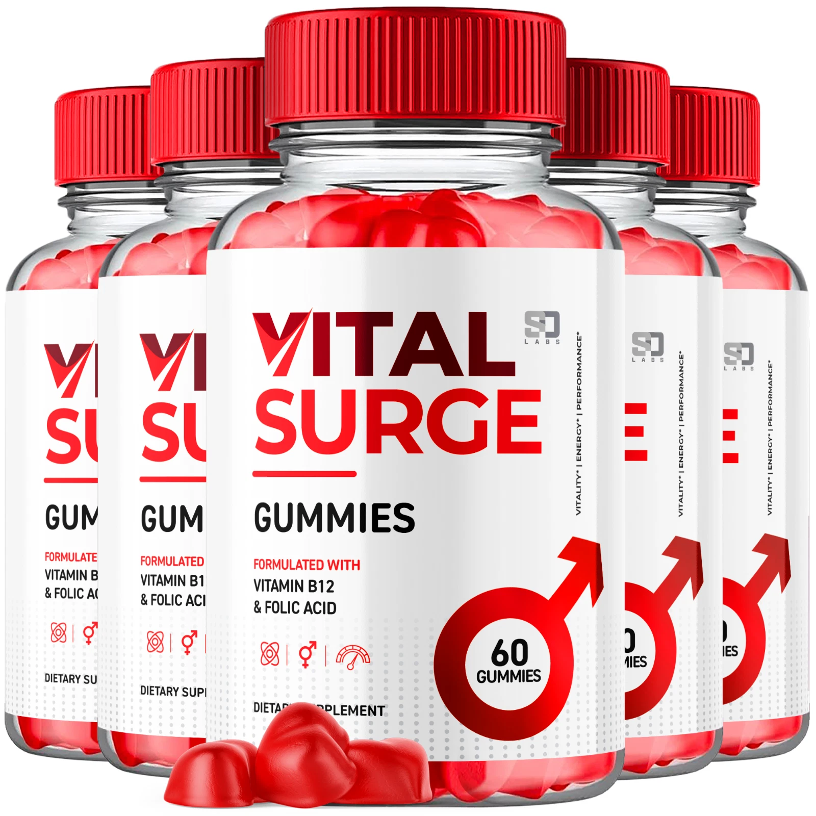 Vital Surge Male Gummies, Vital Surge Testo Support Gummys Performance (5 Pack)