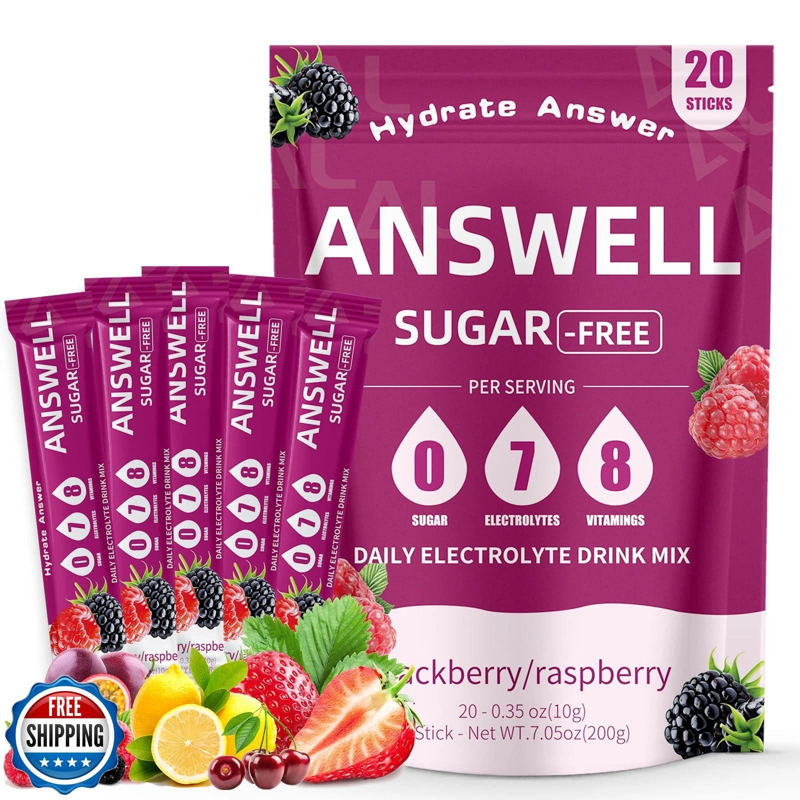 ANSWELL Electrolytes Powder Packets Sugar Free - Liquid Daily IV Drink Mix fo