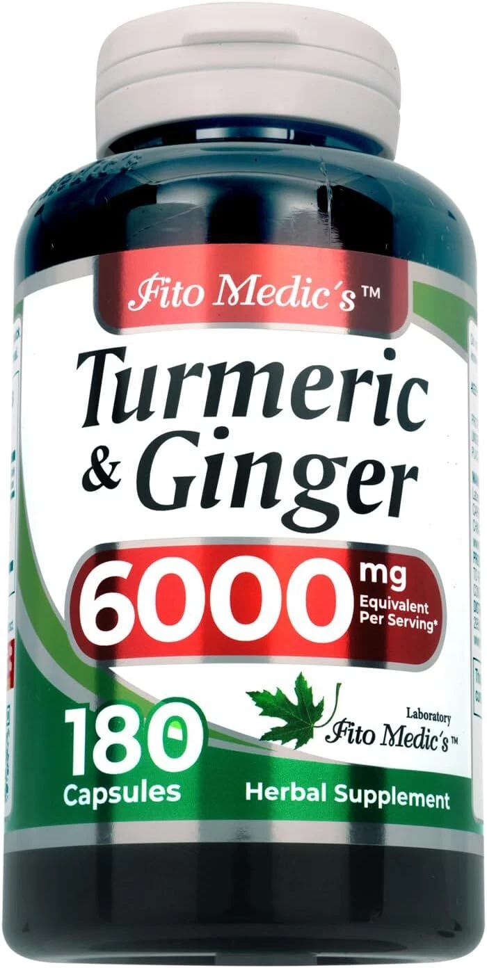 Tumeric Curcumin Max Potency and Ginger Complex 6000 mg, 180 Capsules Ultra high