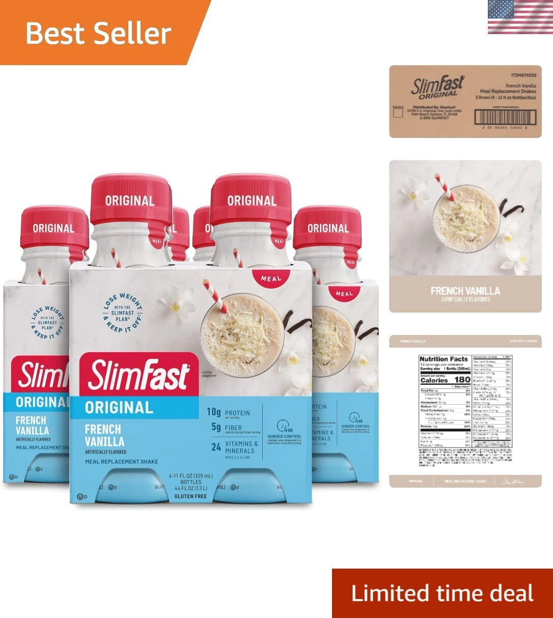 Creamy French Vanilla Meal Replacement Shake, 10g Protein, 5g Fiber, 12-Pack