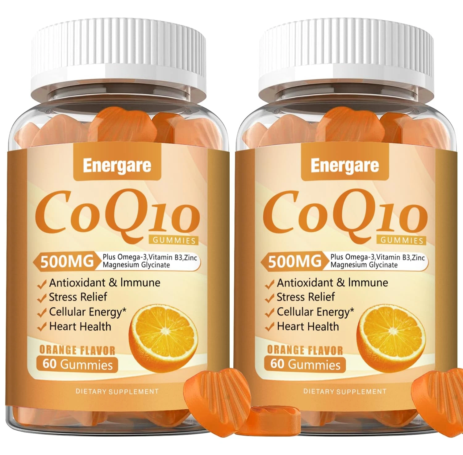 Energare 2 Packs CoQ10 500MG Gummies - 3X Better Absorption Coenzyme Q10 Supplem