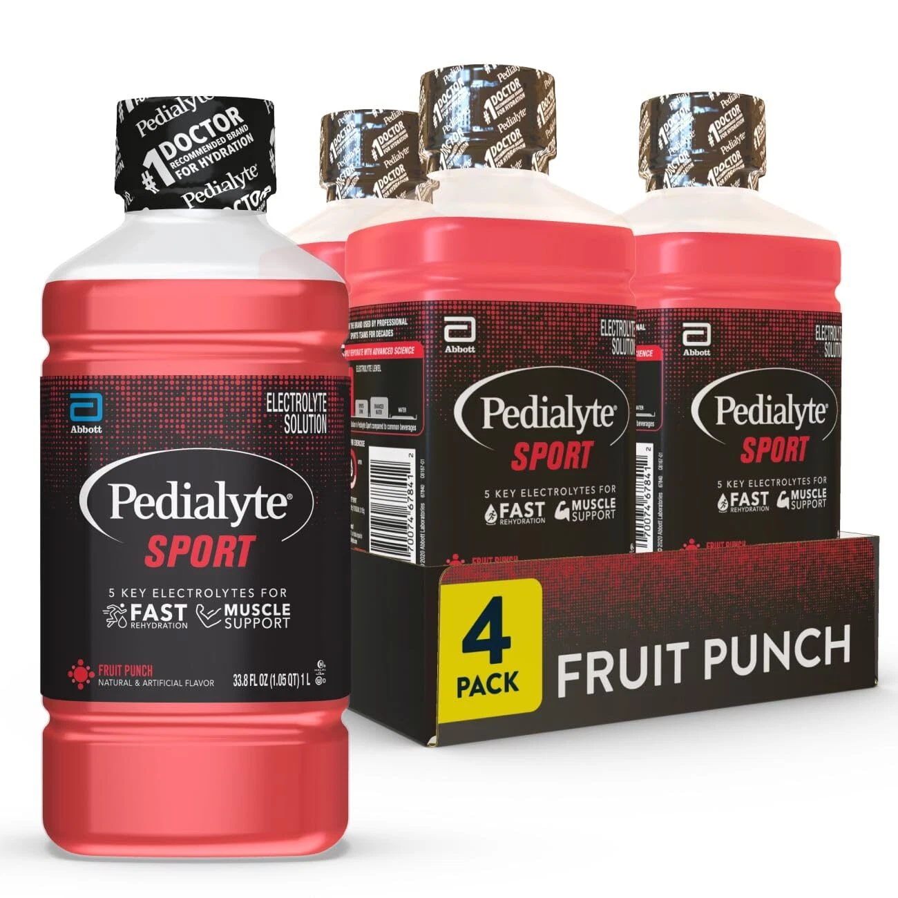 Pedialyte Sport Electrolyte Drink Fruit Punch 33.8 Fl Oz Pack of 4