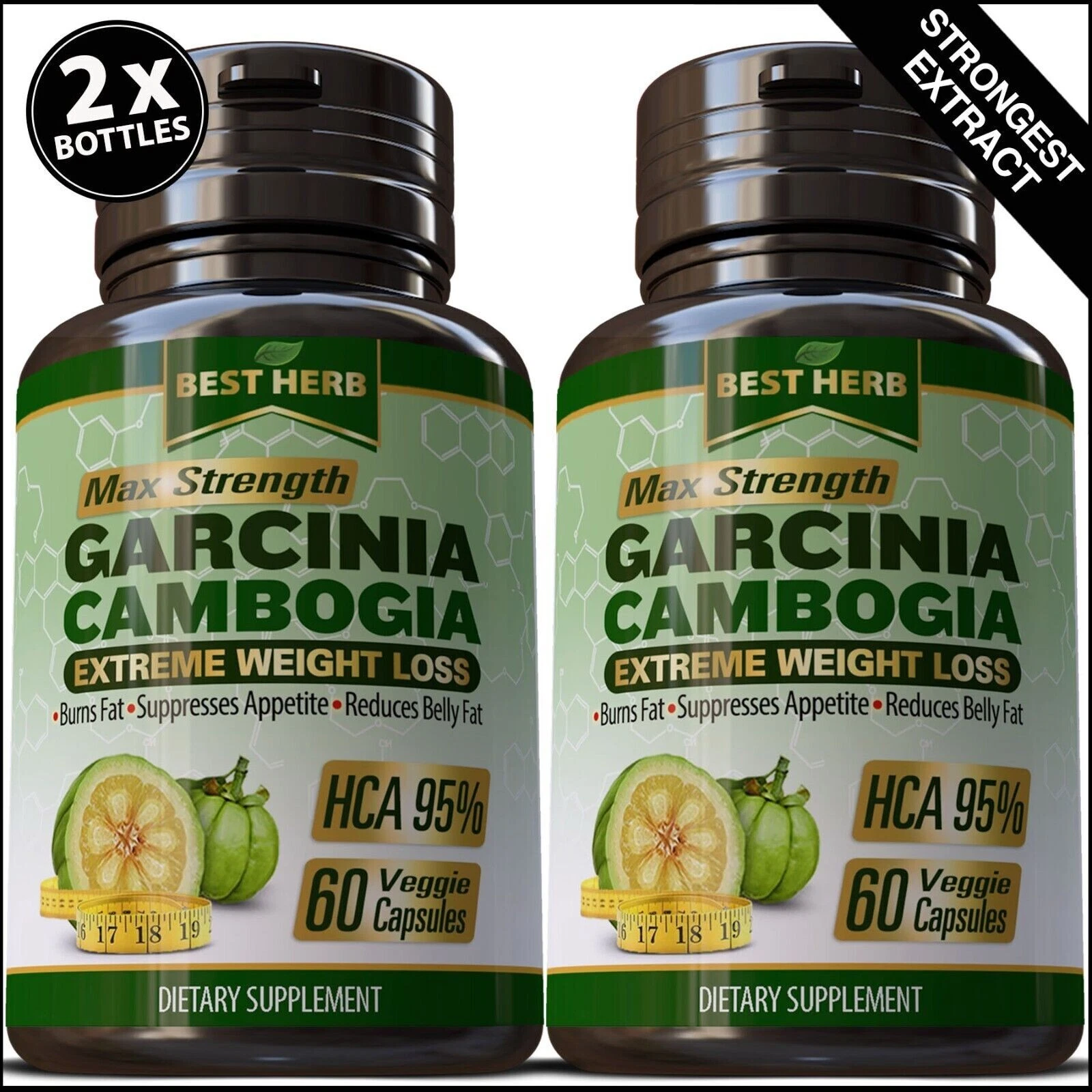 (2 PACK) Garcinia Cambogia 1000mg Pure Extract Weight Loss Diet Pills Fat Burner