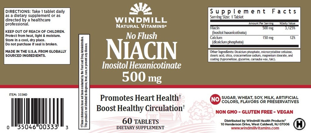 No Flush Niacin 500mg Capsules – Inositol Hexanicotinate for Heart & Energy 60 T