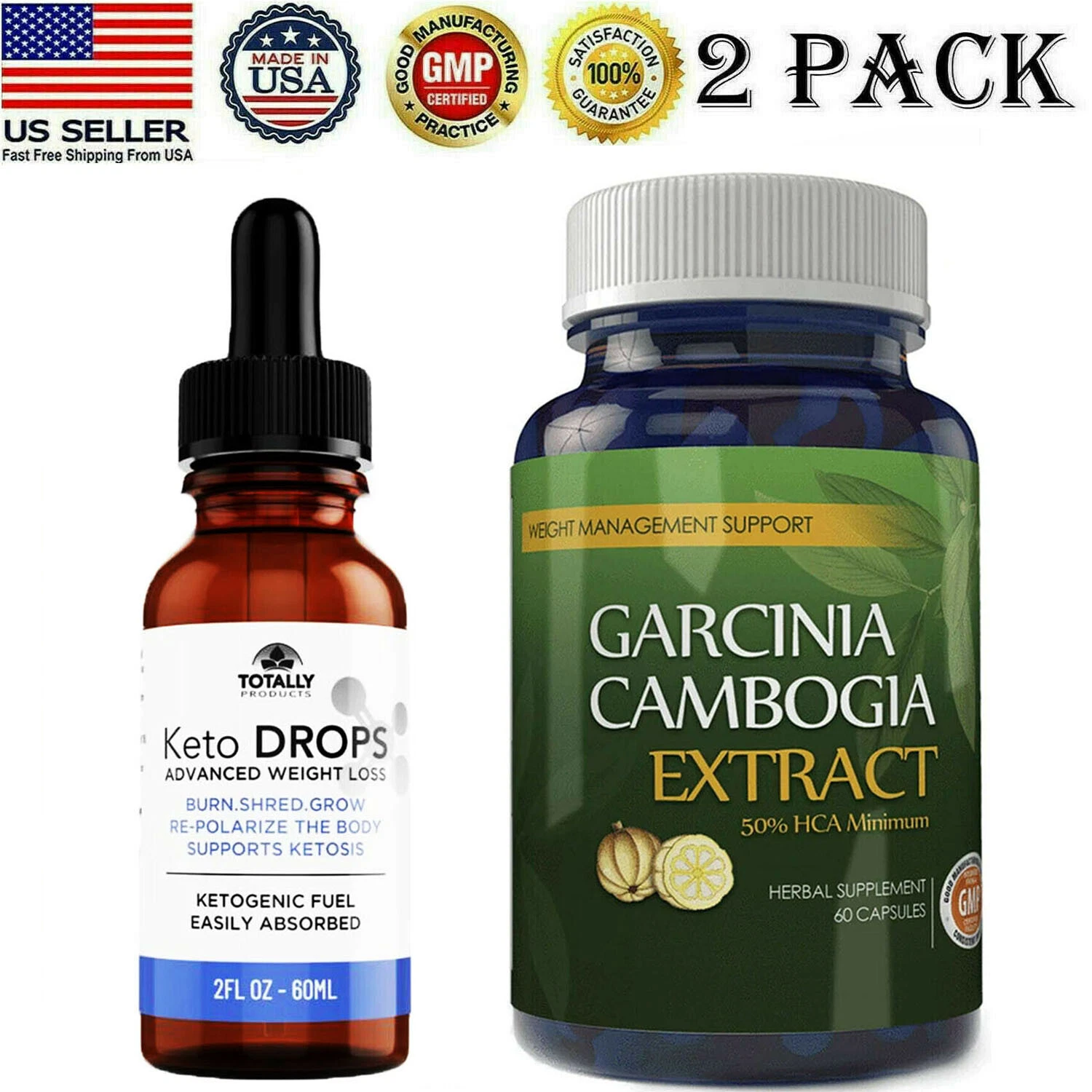 Keto Diet Drops & Garcinia Cambogia Extract Weight Loss Fat Burner Supplements
