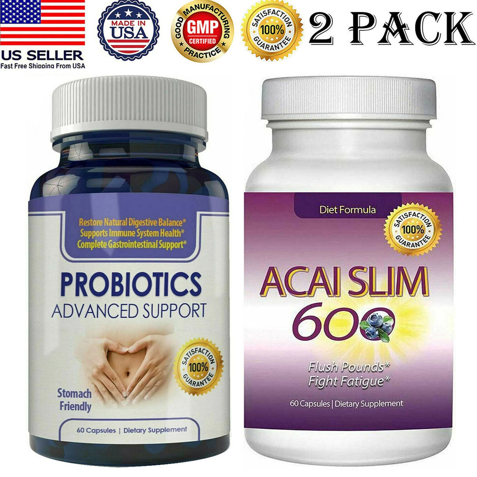Probiotics Supplements Immune Health and Acai Berry Weight Loss Fat Burner Pills