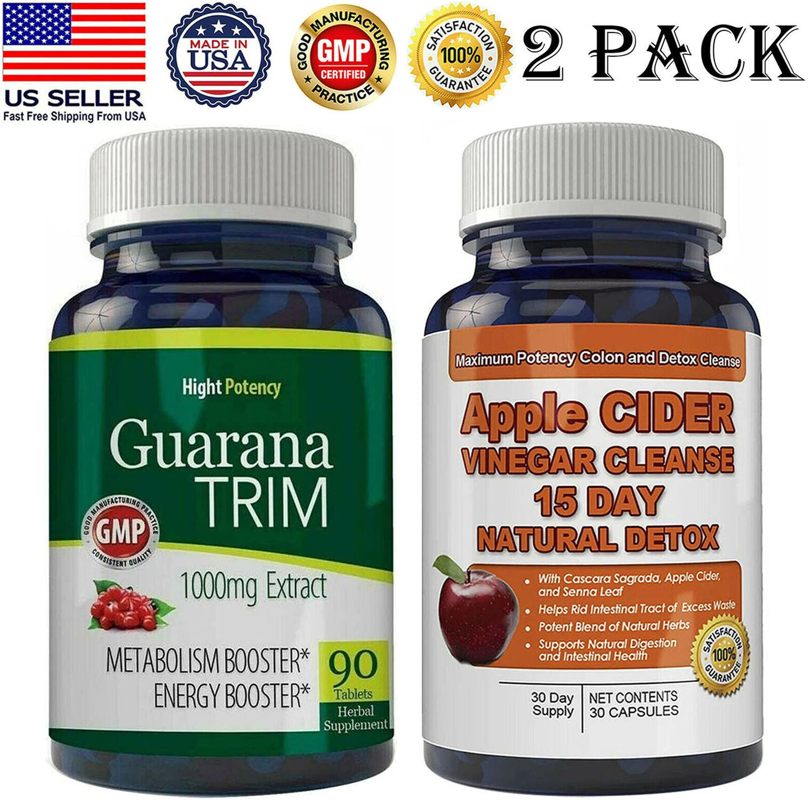 Guarana Extract Metabolism Booster & Apple Cider Vinegar Weight Loss Supplement